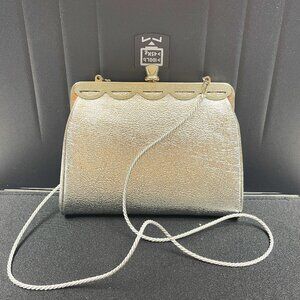 EVUC Vintage 1960's Crossbody Evening Bag, Silver, Vegan Leather & Satin, 7" L